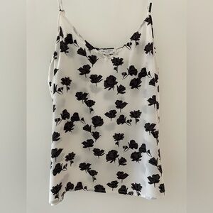 Equipment Femme White Silk Camisole with Dark Brown floral design